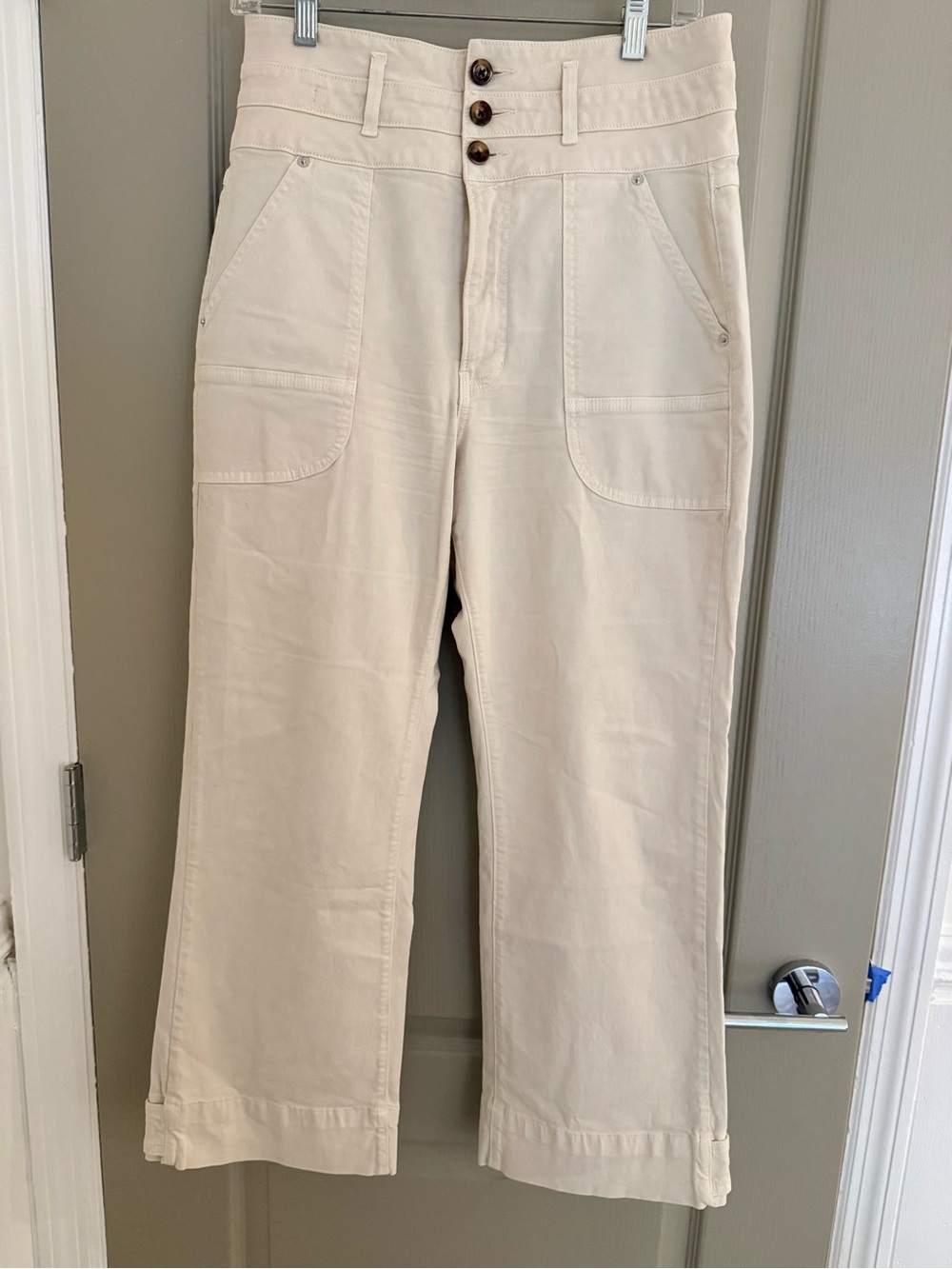 Veronica Beard Cream Boot-Cut High-Rise Pants